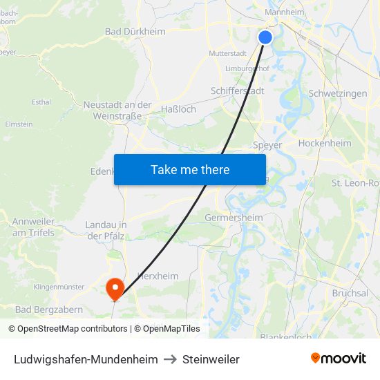 Ludwigshafen-Mundenheim to Steinweiler map