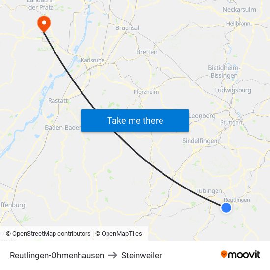 Reutlingen-Ohmenhausen to Steinweiler map