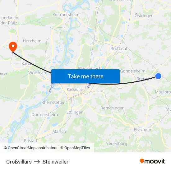 Großvillars to Steinweiler map