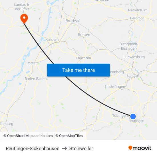 Reutlingen-Sickenhausen to Steinweiler map