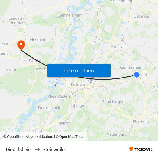 Diedelsheim to Steinweiler map