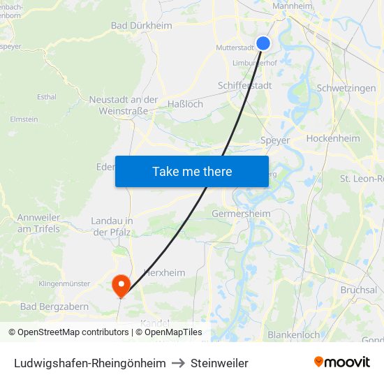 Ludwigshafen-Rheingönheim to Steinweiler map