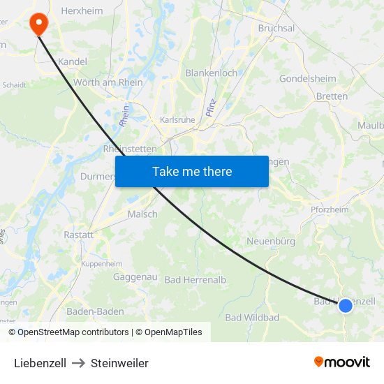 Liebenzell to Steinweiler map