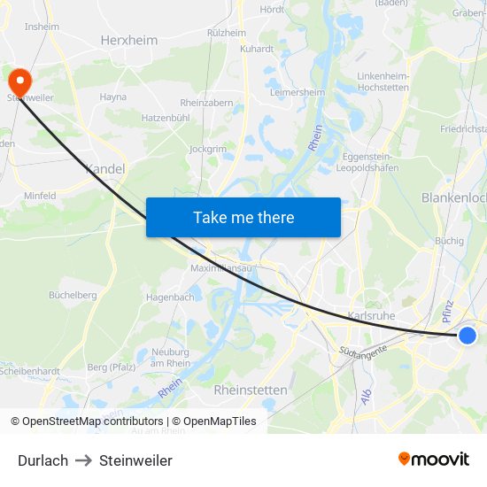 Durlach to Steinweiler map