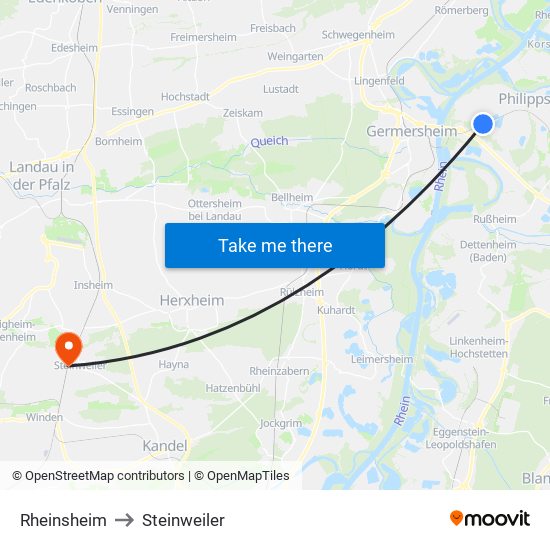 Rheinsheim to Steinweiler map