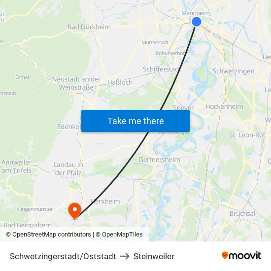 Schwetzingerstadt/Oststadt to Steinweiler map