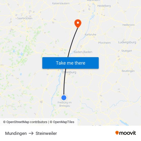 Mundingen to Steinweiler map