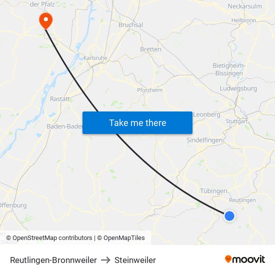 Reutlingen-Bronnweiler to Steinweiler map