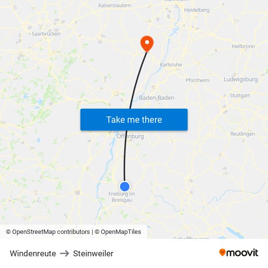 Windenreute to Steinweiler map