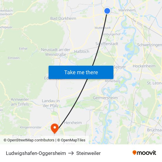 Ludwigshafen-Oggersheim to Steinweiler map