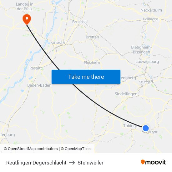 Reutlingen-Degerschlacht to Steinweiler map