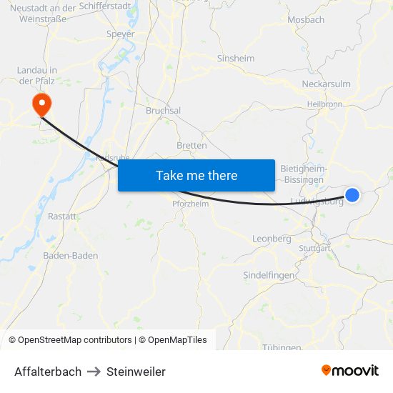 Affalterbach to Steinweiler map