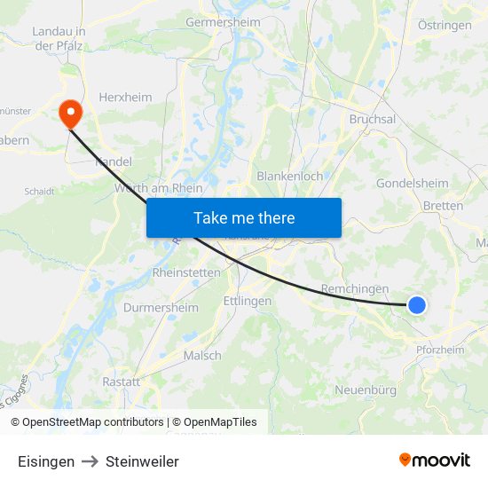 Eisingen to Steinweiler map