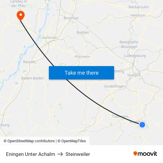Eningen Unter Achalm to Steinweiler map