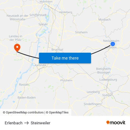 Erlenbach to Steinweiler map