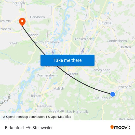Birkenfeld to Steinweiler map