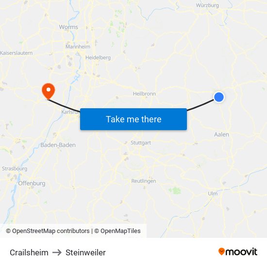 Crailsheim to Steinweiler map