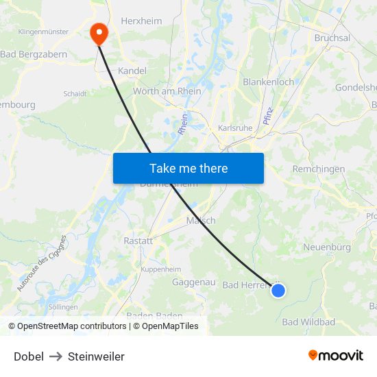 Dobel to Steinweiler map