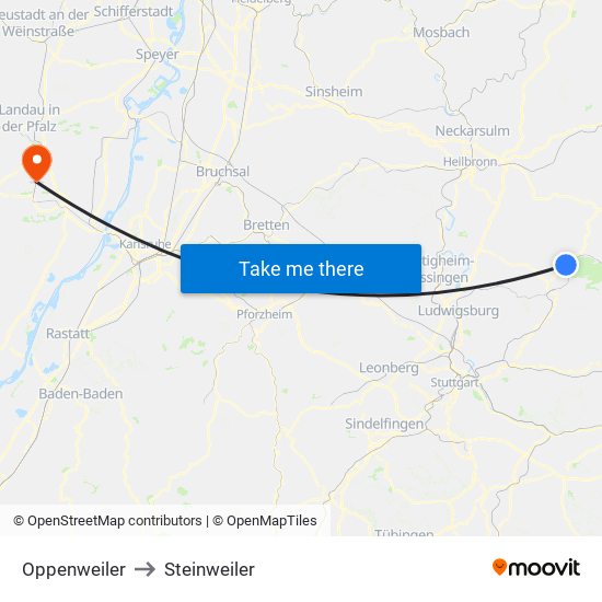 Oppenweiler to Steinweiler map