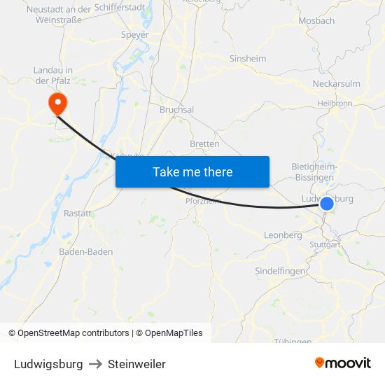 Ludwigsburg to Steinweiler map
