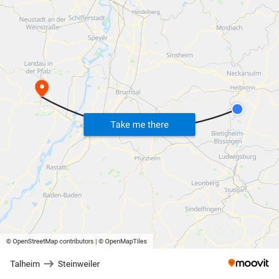 Talheim to Steinweiler map