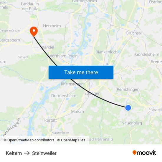 Keltern to Steinweiler map