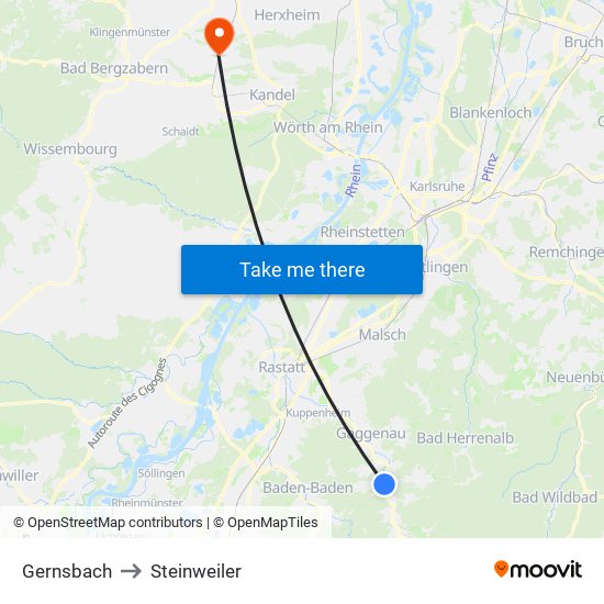 Gernsbach to Steinweiler map