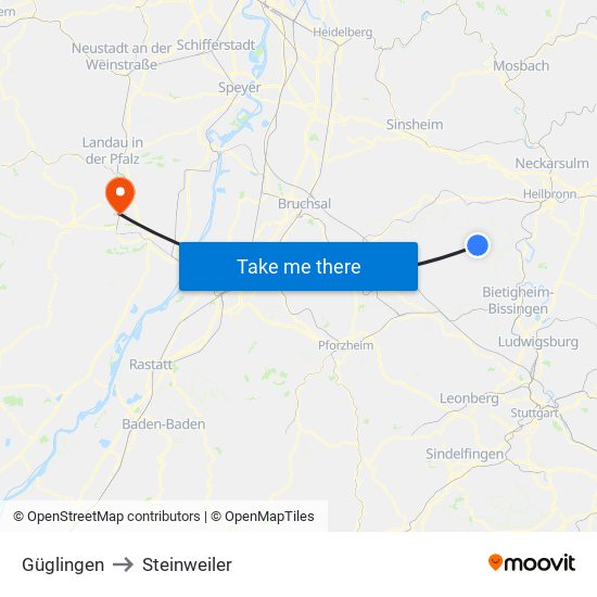 Güglingen to Steinweiler map