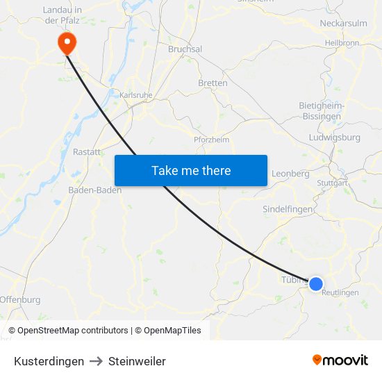 Kusterdingen to Steinweiler map