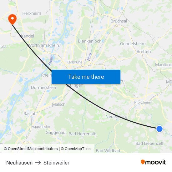 Neuhausen to Steinweiler map