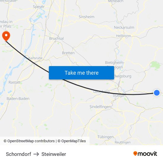 Schorndorf to Steinweiler map