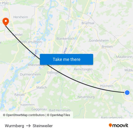 Wurmberg to Steinweiler map