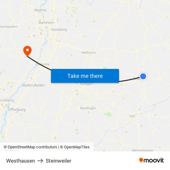 Westhausen to Steinweiler map