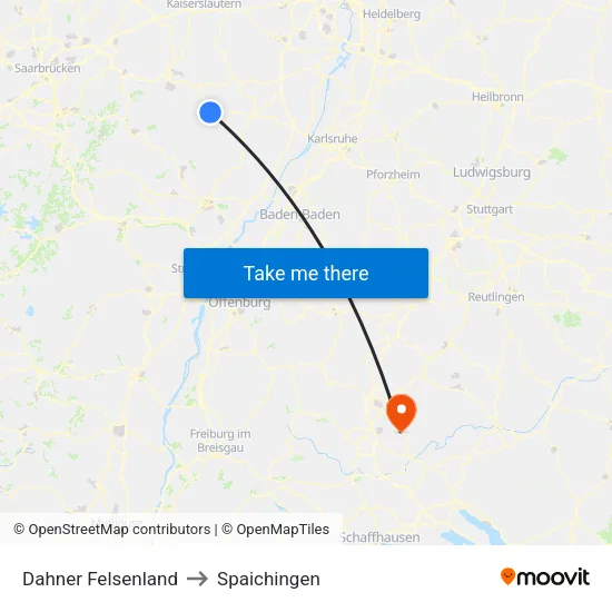 Dahner Felsenland to Spaichingen map