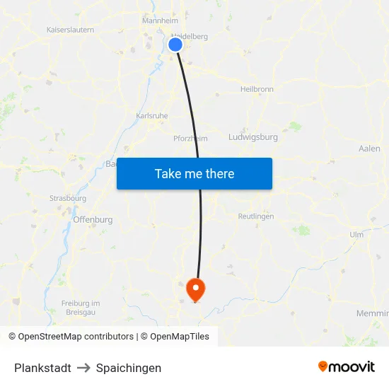 Plankstadt to Spaichingen map
