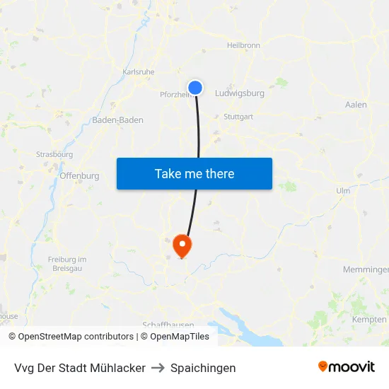 Vvg Der Stadt Mühlacker to Spaichingen map