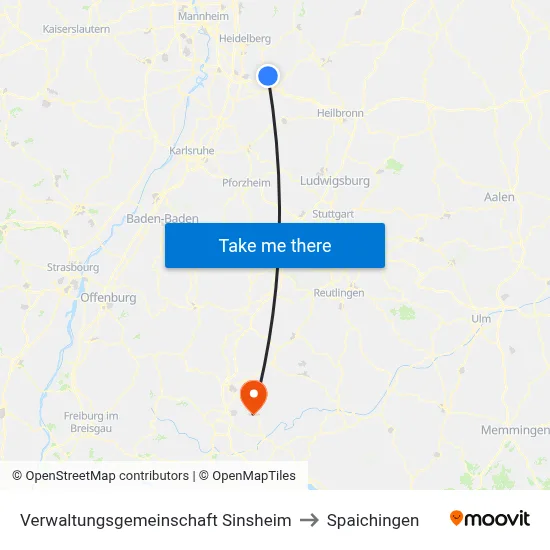 Verwaltungsgemeinschaft Sinsheim to Spaichingen map