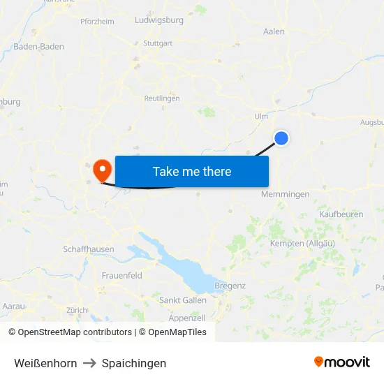 Weißenhorn to Spaichingen map