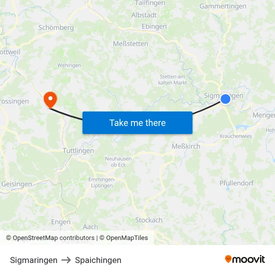Sigmaringen to Spaichingen map
