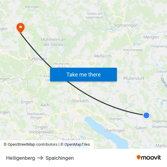 Heiligenberg to Spaichingen map