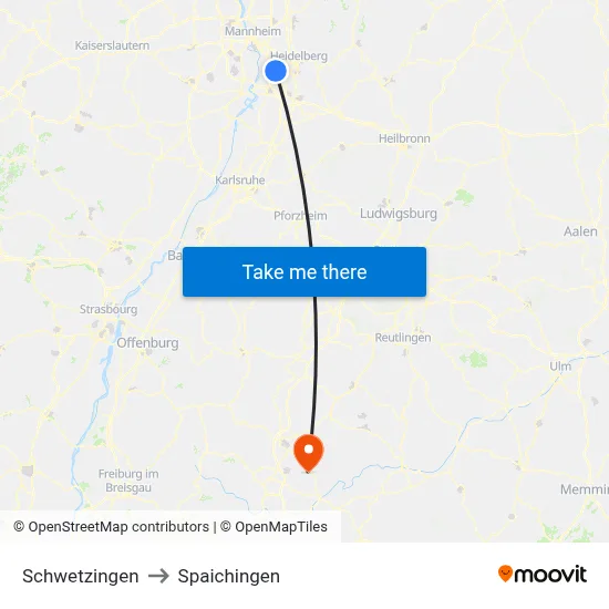 Schwetzingen to Spaichingen map