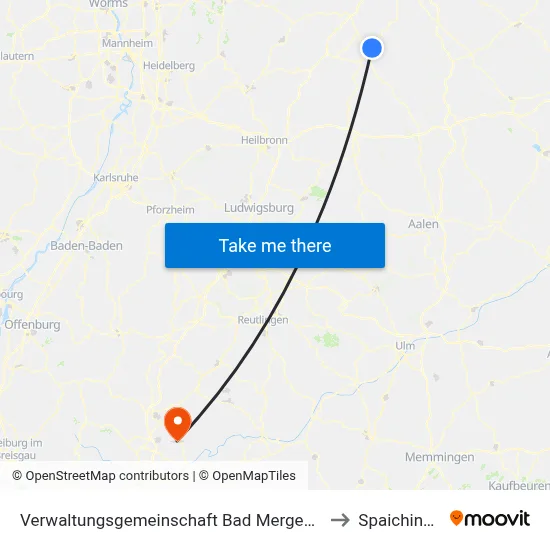 Verwaltungsgemeinschaft Bad Mergentheim to Spaichingen map