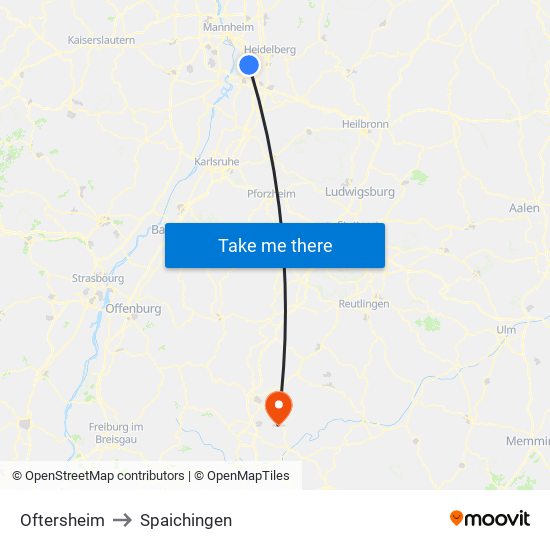 Oftersheim to Spaichingen map