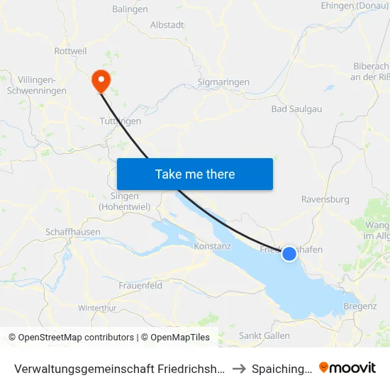 Verwaltungsgemeinschaft Friedrichshafen to Spaichingen map