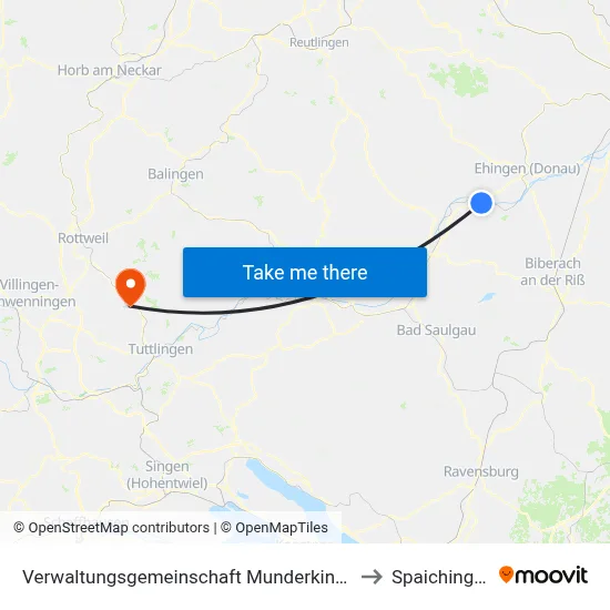 Verwaltungsgemeinschaft Munderkingen to Spaichingen map