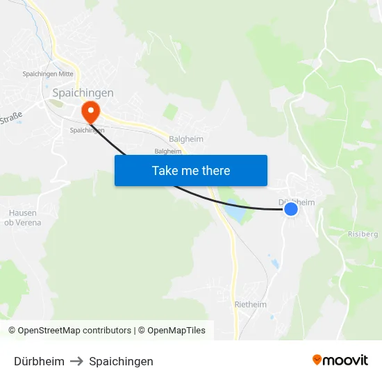 Dürbheim to Spaichingen map