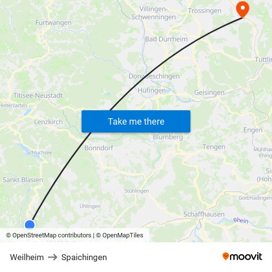 Weilheim to Spaichingen map