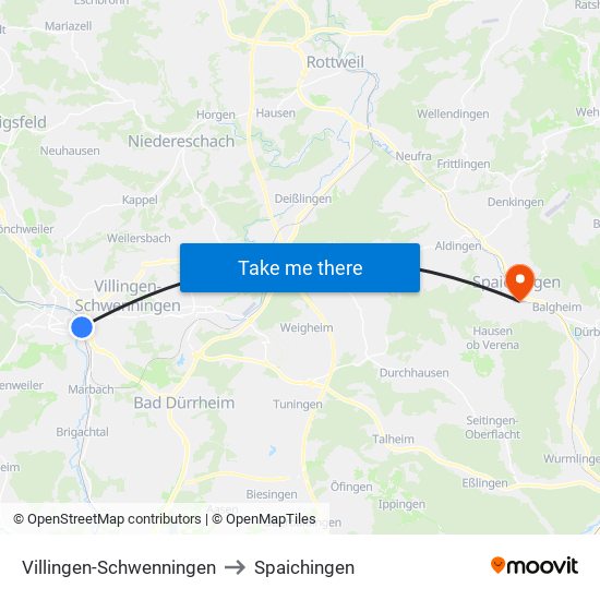 Villingen-Schwenningen to Spaichingen map