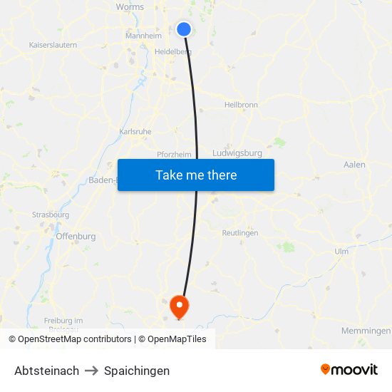 Abtsteinach to Spaichingen map