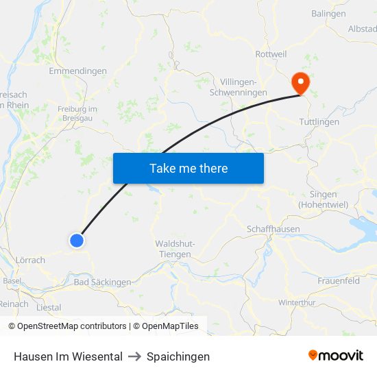 Hausen Im Wiesental to Spaichingen map